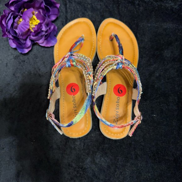 Zigi soho Colorful Fabric and Rhinestone Jewels Thong Sandals Size 6 - Picture 10 of 12